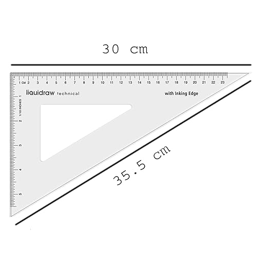 Liquidraw Geometry Set - 5 Piece | 2 x Set Square Triangle Ruler, Semi Circle Protractor, Circle Protractor, 12" Ruler | Professional Quality | Work or School Supplies | Mm & Inch Markings | Clear