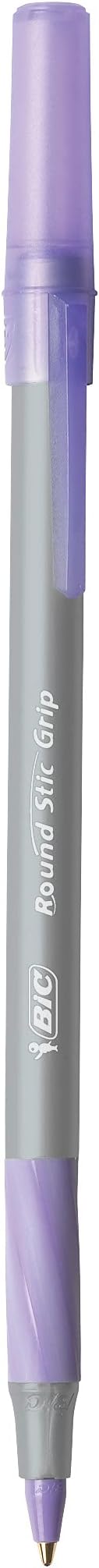 BIC Round Stic Grip Xtra Comfort Fashion Ball Point Pen; Purple; 12 Pack