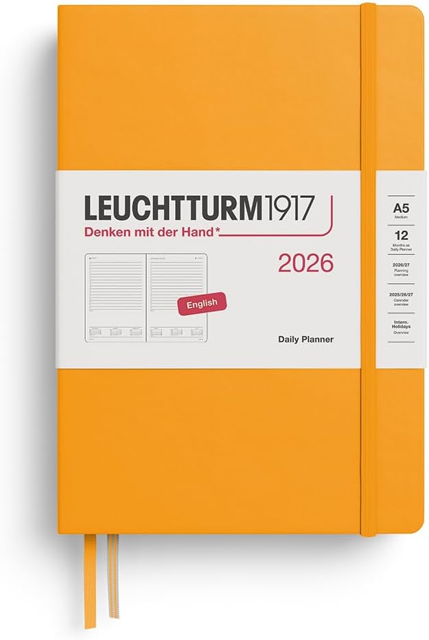 LEUCHTTURM1917 - Daily Planner 2026, Hardcover, Medium (A5), Ruled, Rising Sun (Jan 1 - Dec 31, 2026)