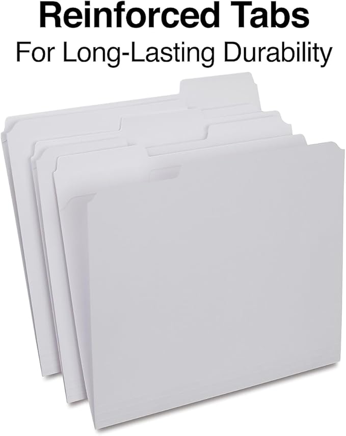 Staples Reinforced File Folders, Letter Size, 3‑Tab Design, White, Durable Paper Stock, 100/Box