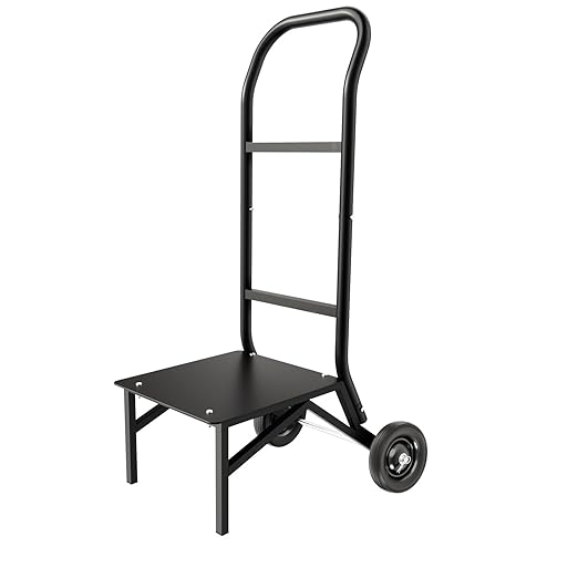 VEVOR Folding Chair Rack, 150 LBS Capacity, Heavy-Duty Chair Cart for Stacking 10 Chairs, Multi-Function Metal Chair Storage Dolly with Rubber Wheels, Push-Style Chair Holder, Matte Black
