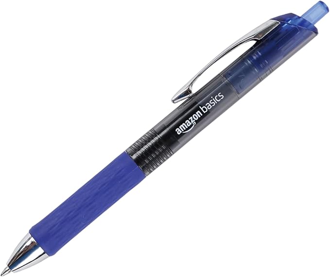 Amazon Basics Retractable Gel Pens, Fine Point 0.7mm, Smooth Writing, No-Smear Ink, Blue, 12-Pack