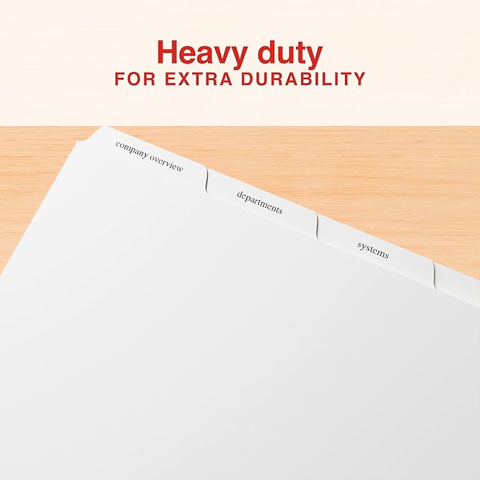 Staples Print‑On Label Dividers, 5‑Tab, White, Customizable Printable Tabs, Letter Size, Organize Binders & Projects, 30 Sets