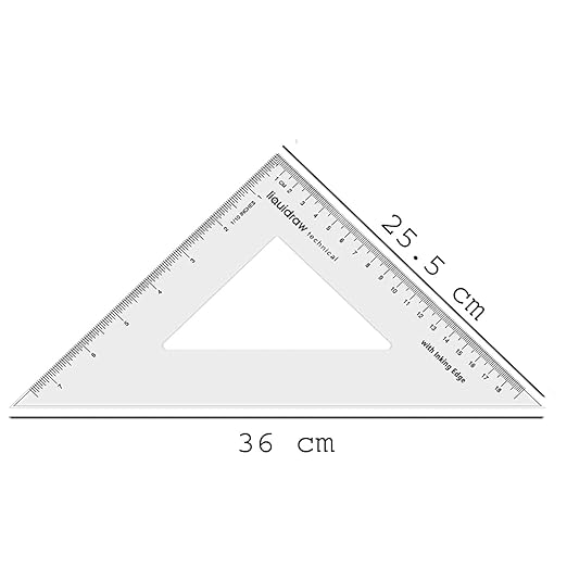 Liquidraw Geometry Set - 5 Piece | 2 x Set Square Triangle Ruler, Semi Circle Protractor, Circle Protractor, 12" Ruler | Professional Quality | Work or School Supplies | Mm & Inch Markings | Clear