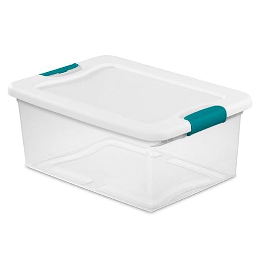 Sterilite+14948012+15+Quart+White%2fClear+Plastic+Storage+Box+With+Blue+Aquarium+Latches