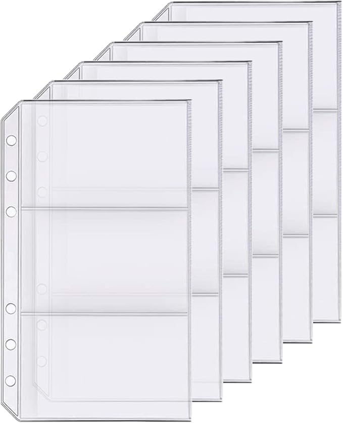 6 Pack A6 6 Holes Binder Name Card Holder Plastic Business Card Organizer Binder Coupon Holder Waterproof 6 Holes for Personal Organiser