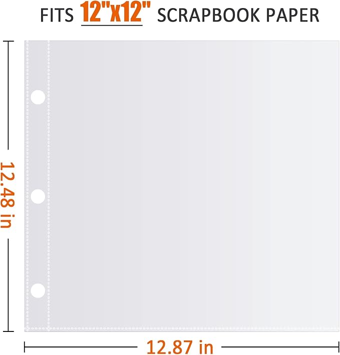 12x12 Scrapbook Page Protectors, 100 Pack, Heavyweight Refill Pages for Scrapbook Binder and 12x12 Photo Album