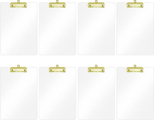 Honagu Acrylic Clear Clipboards, 8.5x11 Plastic Clipboard with Gold Strong Clip Hidden Hanging Hole, A4 Letter Size Clipboards for Nurses, Doctors, Art Student, Teachers,School & Office Supplies, 8PC