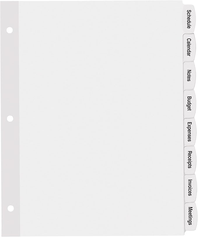 Avery Big Tab Printable White Label Dividers for 3 Ring Binders, 8 Tabs per Set, White, Great for Office Supplies, School Supplies, Organizing, and More (20 Sets of 14435)
