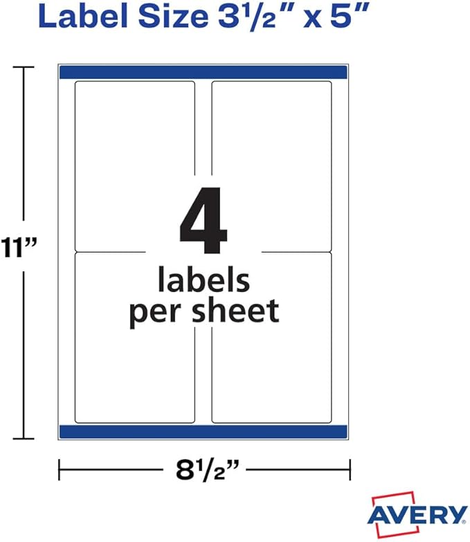Avery Shipping Address Labels, Laser & Inkjet Printers, 1,000 Labels, 3-1/2 x 5, Permanent, 2 Packs (95935)