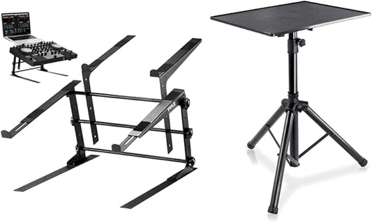 Pyle Portable Dual Laptop Stand with Adjustable Height & Anti-Slip Prongs for DJ Equipment (PLPTS38) + Universal Laptop Device Stand (PLPTS3)