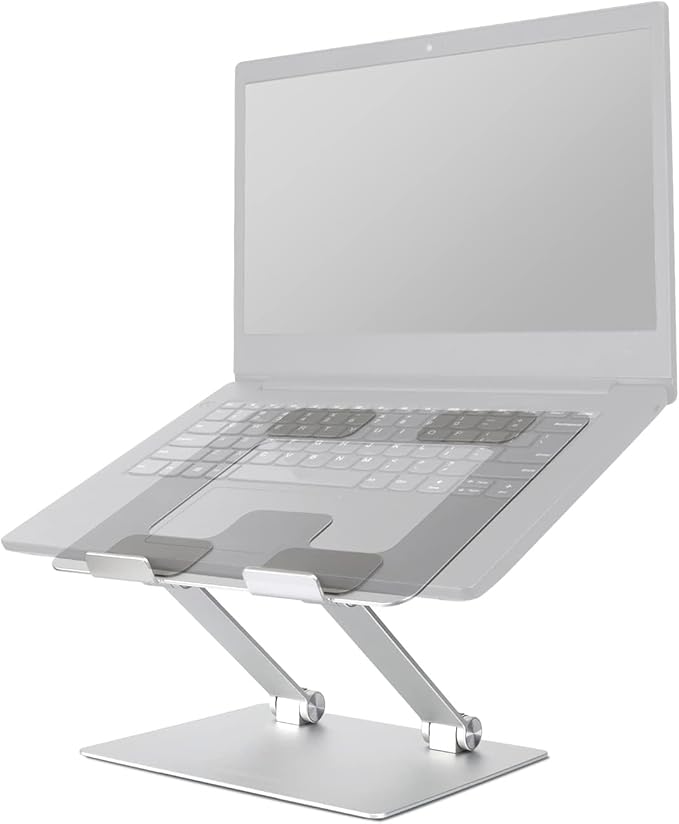 Amazon Basics Sturdy and Portable Ergonomic Laptop Stand for Desk,Height Adjustable Riser with Ventilated Cooling,Foldable,Fits All Laptops up to 17.3 Inch,Silver,10 x 8.7 x 6 in,(Pack of 12)