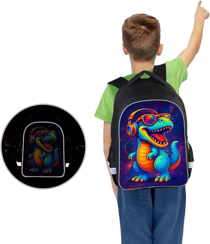 Kids Backpack Lightweight Durable Medium Teens Kids Backpack for School Boys and Girls Bookbag with Adjustable Shoulder Straps & Padded Back 17 Inch School bags with 3D Dinosaur Reflective Cartoon