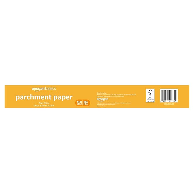 Amazon Basics Non-Stick Parchment Paper for Baking,Cooking,Oven Safe,15 inches,90 Sq Ft Roll,(Pack of 12)