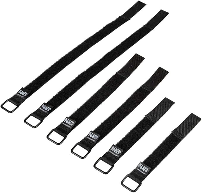 Klein Tools 450-600 Cable Organizer, Hook and Loop Cinch Strap Ties, Includes (2) 6-Inch, (2) 8-Inch, (2) 14-Inch Straps, Black