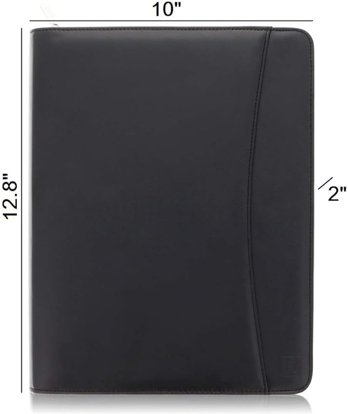 Black Zippered Leather Portfolio Binder - PU Leather Business Portfolio Organizer - Padfolio for Men & Women with US Letter Notepad, 10.5 Inch Tablet Pocket & Gift Box by Lautus Designs