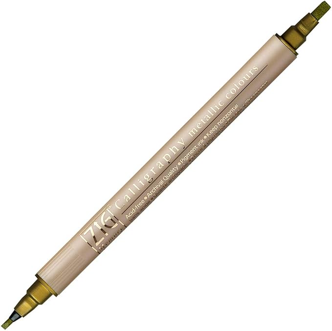 Kuretake ZIG Calligraphy Marker Pens Metallic 6 Colors set, 2mm & 3.5mm Dual Tip Markers, for Writing & Hand Lettering, for Professional, Beginner, Water-based pigments, Made in Japan