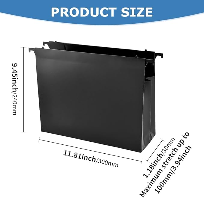 6 Packs Extra Capacity Plastic Hanging File Folders, 4" Expanding Hanging Accordian Folder with Retractable Hook, Hard-Hanging Folder Organizer for Office, Home, School