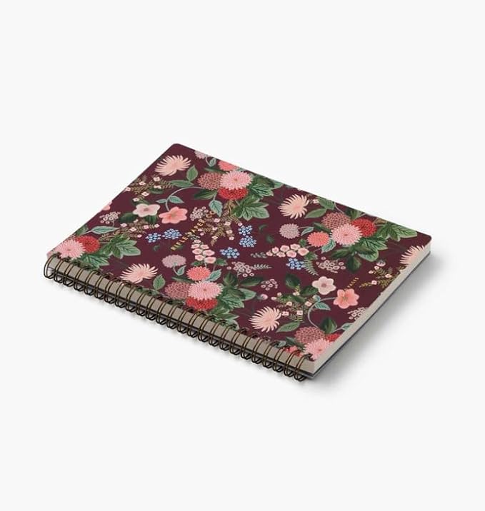 RIFLE PAPER CO. Dahlia Spiral Notebook, Full Color Illustrated Softcover with Gold Foil Accents, 150 Ruled Perforated Pages, 6.25" W x 8.5" L, Pocket Folders for Storage