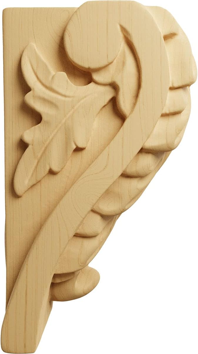 Ekena Millwork CORW02X02X04BAAL Small Acanthus Leaf Block Wood Corbels, 2 1/2"W x 2 1/4"D x 4"H, Alder