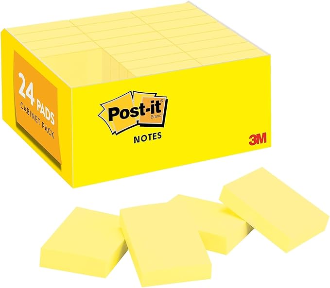 Post-it Notes, 1 3/8-inch x 1 7/8-inch, Canary Collection, 100 Sheet/Pad, 24 Pads/Pack (65324VADB)