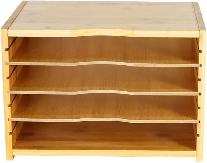 File Organizer with 3 Adjustable Shelves Bamboo Document Letter Tray Paper File Sorter for Desktop Office Home Study Workstation Desk Storage Rack (Natural)