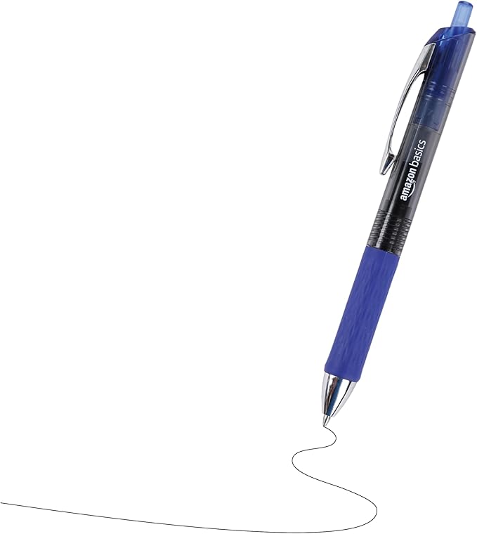 Amazon Basics Retractable Gel Pens, Fine Point 0.7mm, Smooth Writing, No-Smear Ink, Blue, 12-Pack