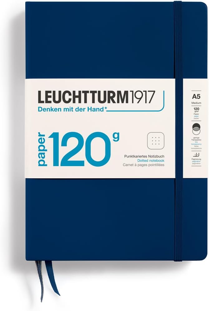 LEUCHTTURM1917 - 120G Special Edition - Medium A5 Hardcover Notebook - 203 Numbered Pages with 120gsm Paper (Navy, Dotted)