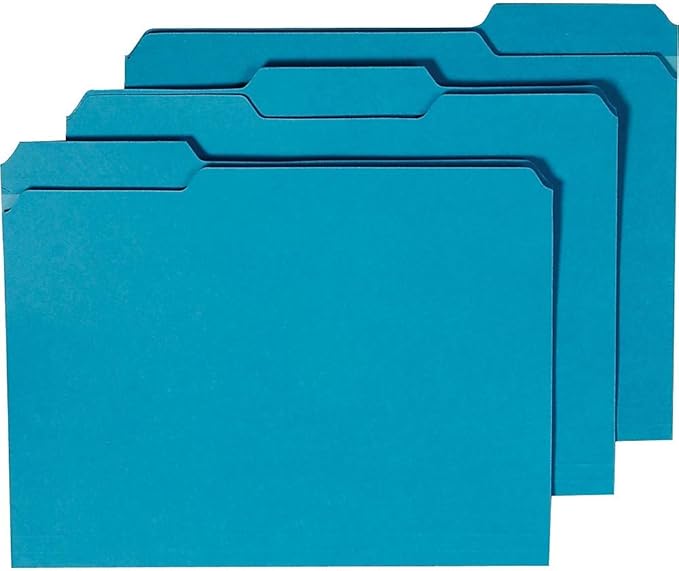 Staples Reinforced File Folders, Letter Size, 1/3‑Cut Tabs, Assorted Colors, Heavy‑Duty 10.5‑Point Stock, 100/Box