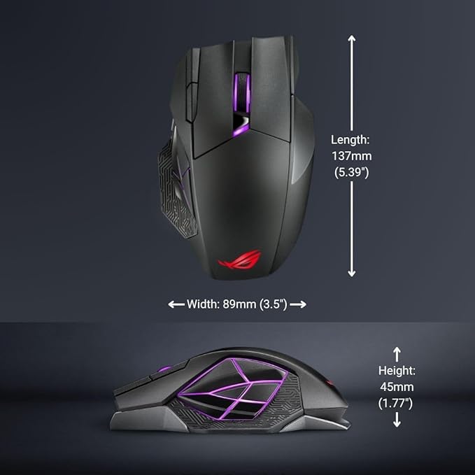 ASUS ROG Spatha X Wireless Gaming Mouse – MMO/MOBA Design, 12 Programmable Buttons, Right-Handed, 168g, Dual-Mode (Wired/2.4GHz), 19K DPI, up to 67Hr Battery, Magnetic Charging Dock, PC/Mac Support