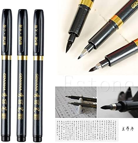 Maxmartt 3 Pcs Ink Pen Artist 3 Size Calligraphy Pen for Writing Drawing Chinese Japanese Calligraphy Shodo Brush Ink Pen Fineliner Pens Calligraphy Set for Beginners
