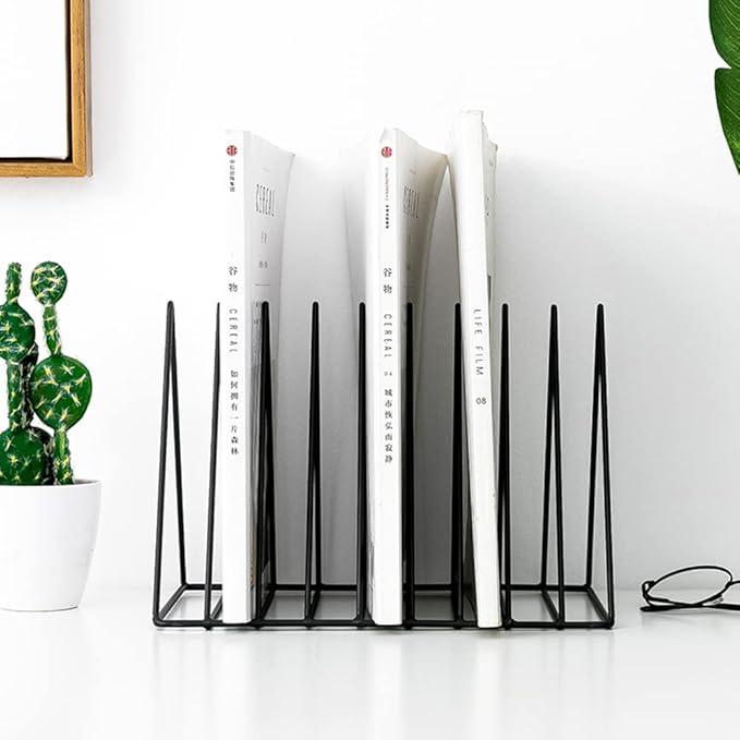 Sooyee 2 Pack 9 Slot Black Magazine Holder,Desktop File Sorter Organizer Triangle Bookshelf Decor Home Office