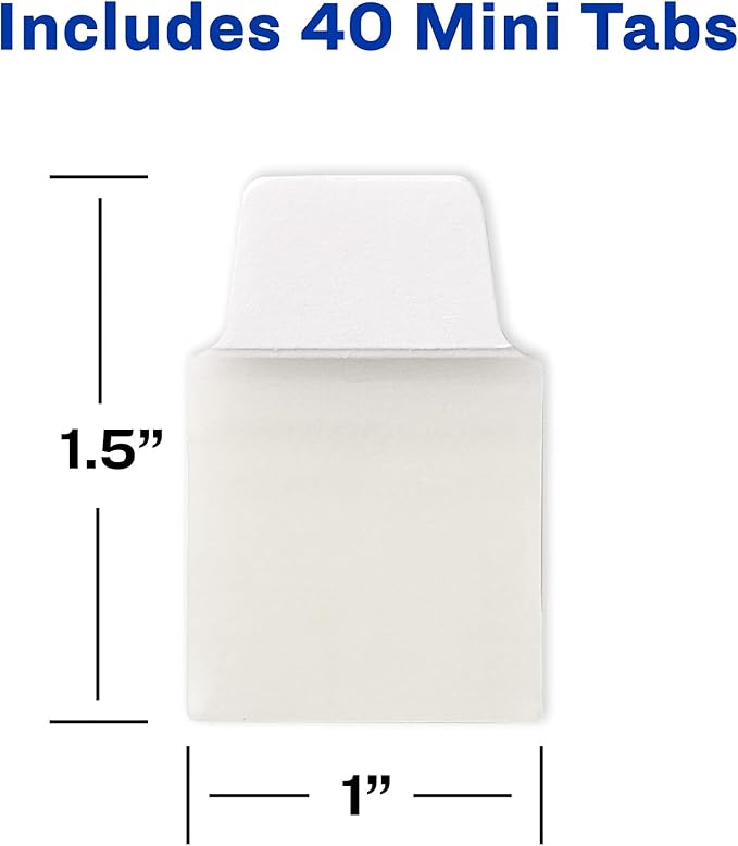 Avery Mini Ultra Tabs, 1" x 1.5", 2-Side Writable, White, 40 Repositionable Tabs (74788)