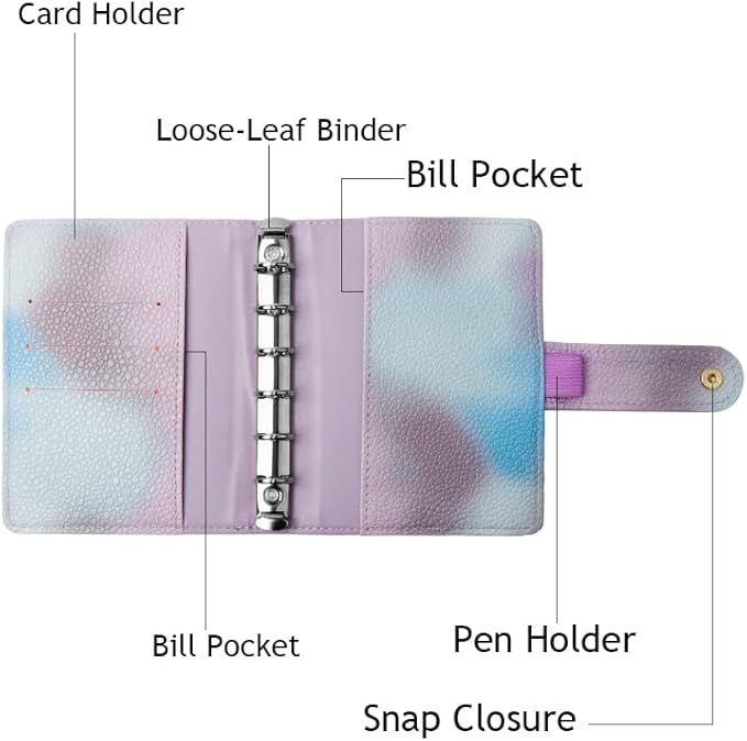 Purple PU Leather Budget Binder Cover, for A7 6-Ring Money Organizer Budgeting Refillable Loose Leaf Receipt Binder Notebook Bookmark Planner Book with Card Pockets Snap Buckle