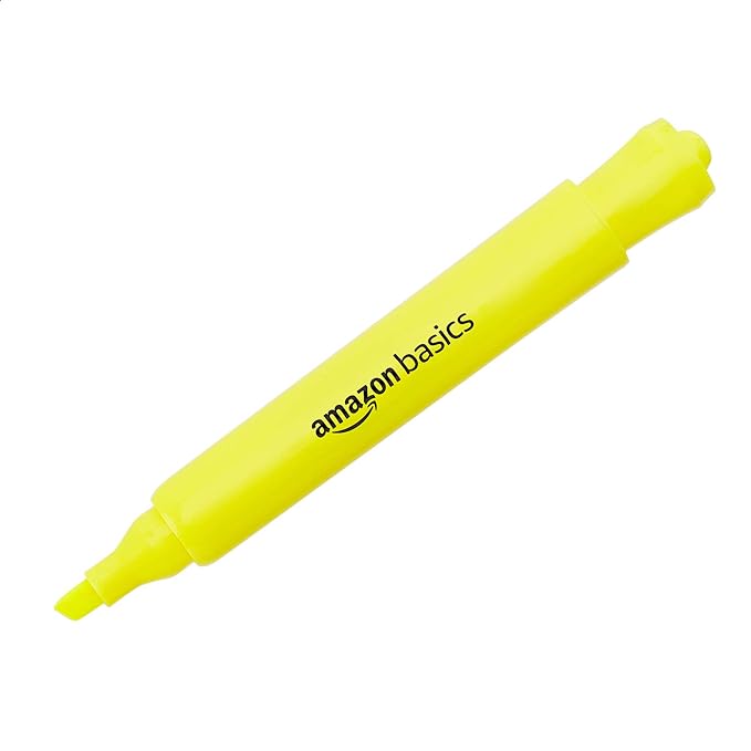 Amazon Basics Tank Style Highlighters, Chisel Tip, Bible Highlighter, Office and School Supplies, 12 Pack, Assorted Colors