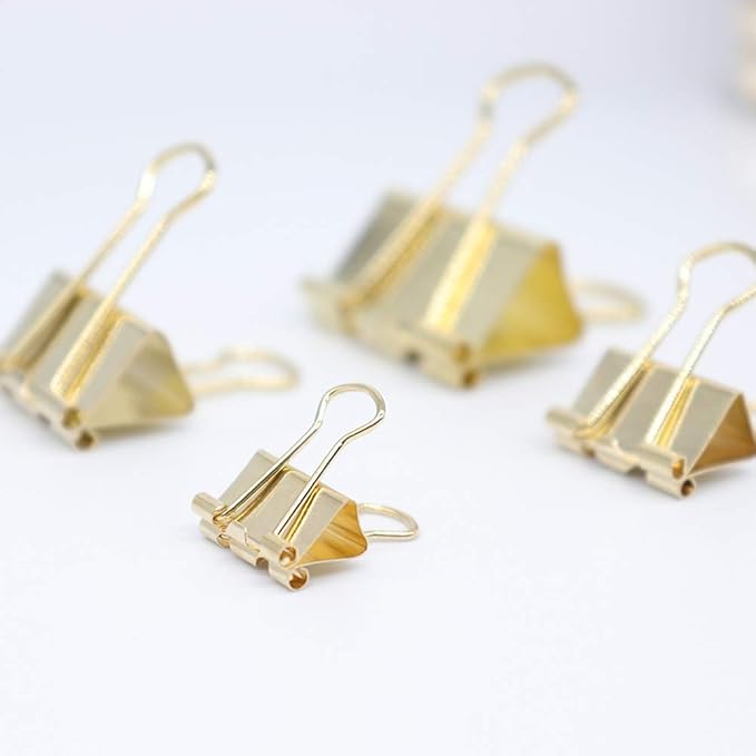 Binder Clip Paper Clamps, Assorted Sizes (Mini, Small, Medium, Large), 100 Pcs Clips for Office School Supplies (Gold)