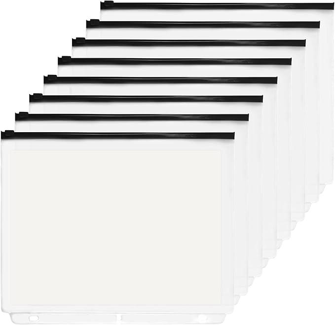 YoeeJob 3 Holes Clear PVC Zipper Binder Pocket Insert Pages Letter Size, 8 1/2"x 11 Loose Leaf Binder Filing Storage Bags 8 Packs(Black)