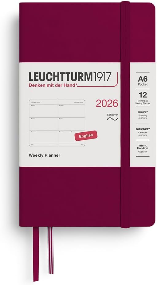 LEUCHTTURM1917 - Weekly Planner 2026, Softcover, Pocket (A6), Port Red (Jan 1 - Dec 31, 2026)
