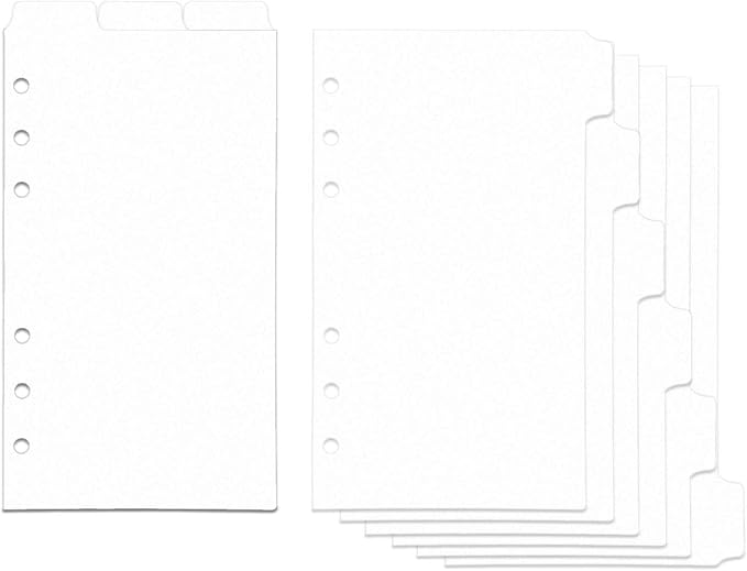 2 Set A6 Binder Dividers White Plastic Index Divider Blank Side 6 Tabs Top 3 Tabs Planner Insets 9 Sheets Refillable Page Protectors for 6 Ring Binder Notebook