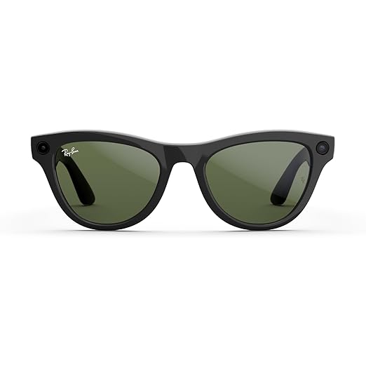 Ray-Ban Meta (Gen 1), Skyler, Shiny Black | Smart AI Glasses for Men, Women — 12 MP Ultra-Wide Camera, Open-Ear Speakers for Audio, Video Recording and Bluetooth — Green Lenses — Wearable Technology