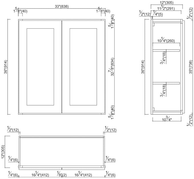 Design House Brookings Shaker Fully Assembled Wall Kitchen Cabinet W3336, 33 W x 12 D x 36 H, Brown, Solid Wood, Design House, 569038