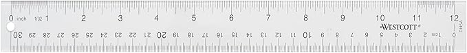 Westcott Acrylic Clear Rulers Set, Easy-to-Read Markings, Scratch-Resistant Design, Raised Beveled Edges, for Crafting, Office, Classroom, Back to School, School Supplies, 12-Inch, 3 Pack