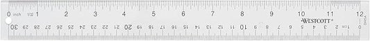 Westcott Acrylic Clear Rulers Set, Easy-to-Read Markings, Scratch-Resistant Design, Raised Beveled Edges, for Crafting, Office, Classroom, Back to School, School Supplies, 12-Inch, 3 Pack
