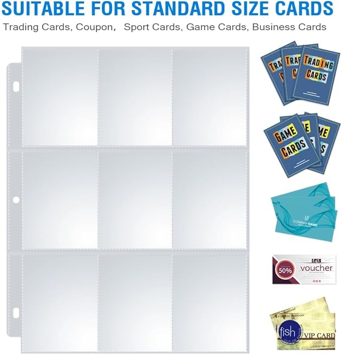 36 Pack 9 Pocket Page Protectors, Sooez Double Sided Trading Card Sleeves for 3 Ring Binder, Baseball Cards Holder, Protective Pages Sheets for Binders Album, Fit for Collectible Games, Sports Cards