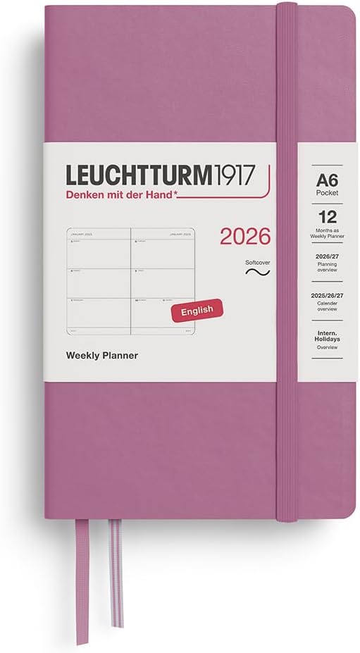 LEUCHTTURM1917 - Weekly Planner 2026, Softcover, Pocket (A6), Dusty Rose (Jan 1 - Dec 31, 2026)
