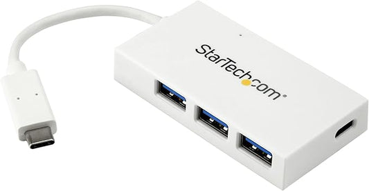 StarTech.com 4-Port USB 3.0 Hub - Powered USB 3.0 Hub - USB-C to 1x USB-C and 3X USB-A Adapter - USB 3.0 (5Gbps) - USB-C Port Expander - White, TAA (HB30C3A1CFB)