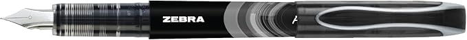 Zebra Pen, Fountain Pen, 0.6mm Fine Point, Stainless Steel Nib, Preloaded Black Ink, Smooth Ink Flow, Classic Black Barrels, No Cartridge Needed, 2-Pack (48312)