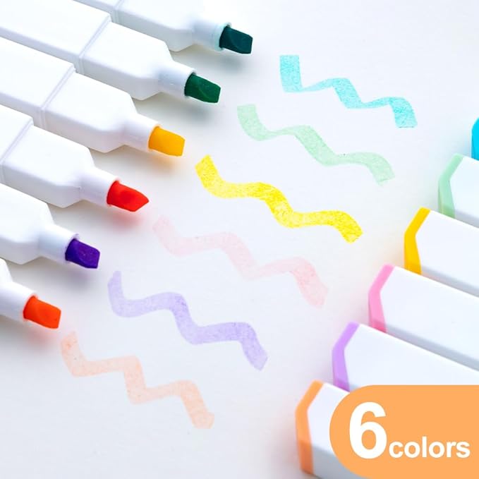 M&G 6 Pcs Pastel Highlighters, Assorted Colors, Quick-Dry No-Bleed Ink with Chisel Tip, Easy Grip Design for Journaling, Planners, and Office Documents