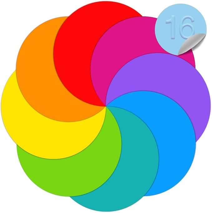 Dry Erase Dots Circles Colorful Circles Whiteboard Marker Removable Vinyl Dot Stickers for School Classroom Teachers Students Table & Desk, 8 Colors 11.02 Inches (16 Pack)