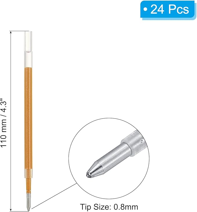 PATIKIL Gel Pen Refills,24 Pcs 0.8mm Medium Point Glitter Coloring Gel Ink Pen Replace Refills for Retractable Click Pens Writing Drawing Doodling Office Study Classroom Supplies,Gold Tone